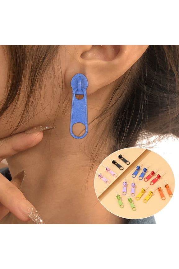 1 Pair Stud Earrings Zipper Shape Plated Jewelry Cartoon Candy Color Ear Studs for Party Black