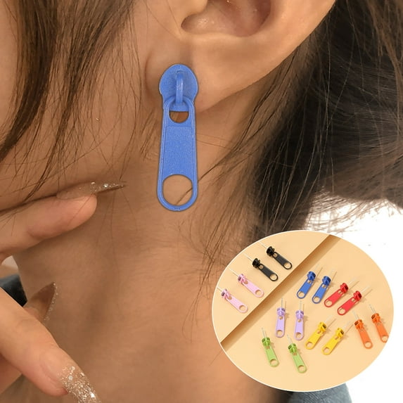 Anvazise 1 Pair Stud Earrings Zipper Shape Plated Jewelry Cartoon Candy Color Ear Studs for Party Orange
