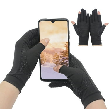 Anvazise 1 Pair Extended Wrist Strap High Elasticity Copper Fiber Gloves Unisex Open Two Fingers Shockproof Non Slip Sports Gloves Black M