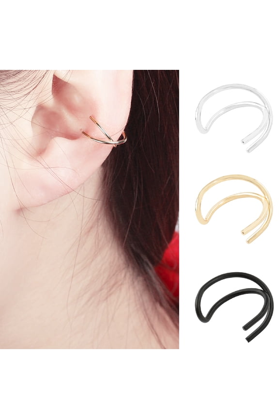 1 Pc Ear Clip Simple Style Non-Piercing Dual Layer Elegant Earring for Daily Life Black