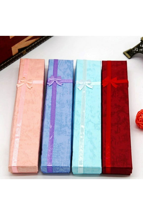 1 Pc Elegant Bowknot Long Necklace Bracelet Display Storage Case Jewelry Gift Box Sky Blue