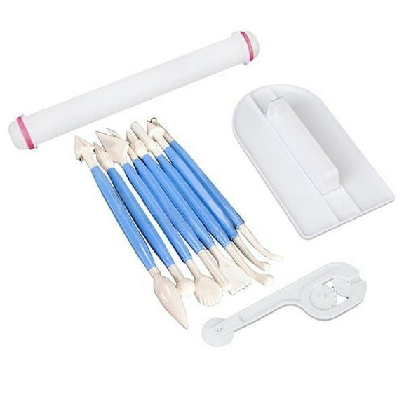 Anvazise 11 Pcs Sugarcraft Fondant Smoother Cutter Embosser Baking Rolling Tool Kit Set Blue
