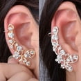 thumbnail image 1 of Anvazise 1Pc Sweet Women Rhinestone Inlaid Butterfly Right Ear Cuff Stud Earrings Jewelry Golden Ear Stud, 1 of 13