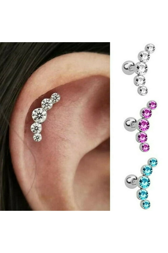 1Pc Women Rhinestone Cartilage Helix Tragus Ear Stud Earring Piercing Jewelry AB Multicolor