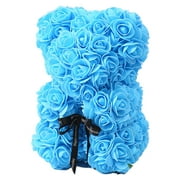 Anvazise 25cm Romantic Fake Rose Flower Foam Bear Doll Valentines Day Birthday Xmas Gift Blue One Size