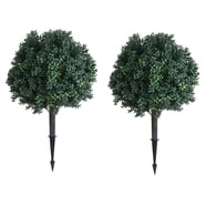 Insisttion Artificial Cedar Topiary Balls - UV Resistant Faux Boxwood Bushes For Outdoor/Indoor, 2-Pack With Stakes