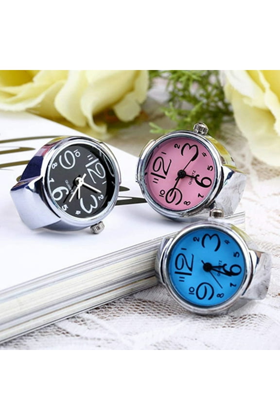2Pcs Finger Ring Watch Multifunctional Decorative Alloy Time Display Jewelry Accessories for Women Pink size 8