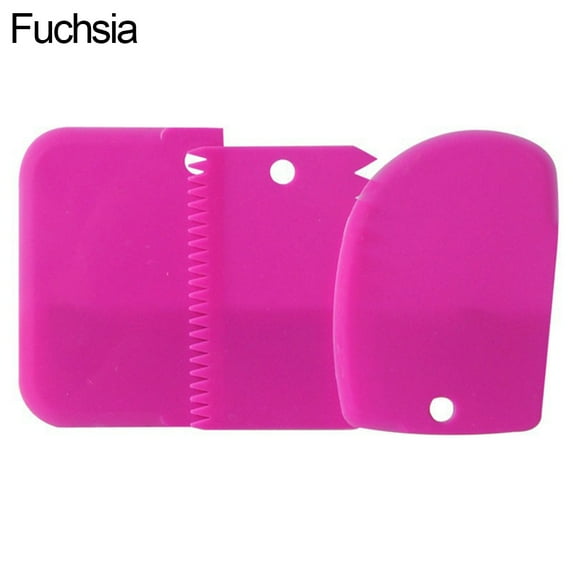 Anvazise 3 Pcs/Set Plastic Pastry Dough Icing Fondant Cake Scraper Decorating Baking Tool Fuchsia