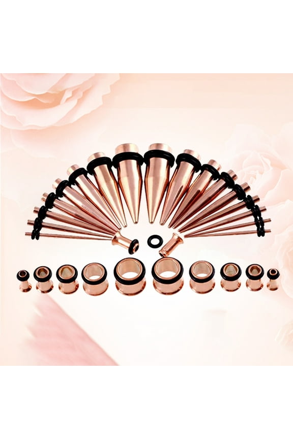 36Pcs Ear Stretching Tapers Kit Stainless Steel Ear Gauges Body Piercing Jewelry Rose Gold