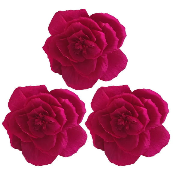 Anvazise 3Pcs Crepe Paper Flowers 3D Visual Effects Realistic Create Atmosphere Paper Birthday Backdrop Flower Craft Wedding Supplies Rose Red 20cm