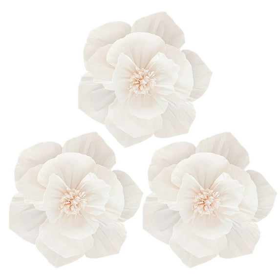 Anvazise 3Pcs Crepe Paper Flowers 3D Visual Effects Realistic Create Atmosphere Paper Birthday Backdrop Flower Craft Wedding Supplies White 25cm