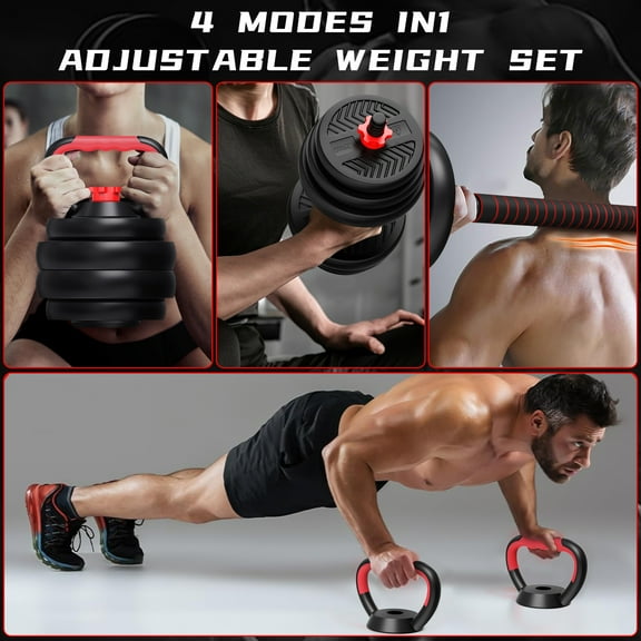Anvazise 4 in 1 Adjustable Weight Dumbbell Set, Versatile Weights Home Gym Equipment with Dumbbell, Barbell, Kettlebell, Push-Up Modes for Total Body Workouts