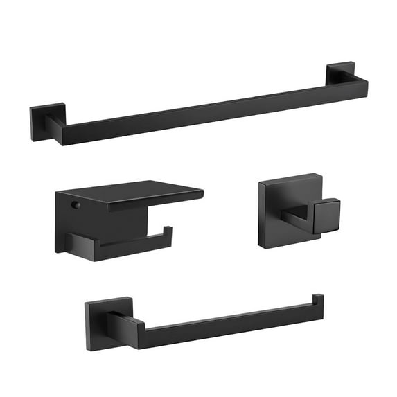 Anvazise 4Pcs Bathroom Hardware Set Towel Rack Wall Mounted Matte Black Finish Towel Bar Hand Towel Holder Towel Hook Toilet Paper Holder Set (Black)