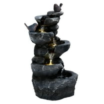 Anvazise 5-Tiers Cascading Rock Water Fountain, Outdoor Water Fountain with LED Light,Outside Patio Water Features Fountain,Garden Waterfall Decor for Patio,Backyard,Porch and Home Art Decor (Black)