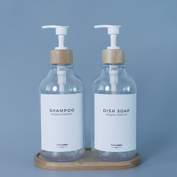 Anvazise 500ml Soap Dispenser,Large Capacity Pump Press Leak-proof Clear Refillable Plastic Shampoo Dispenser Bottle Bathroom Accessories 2Pcs