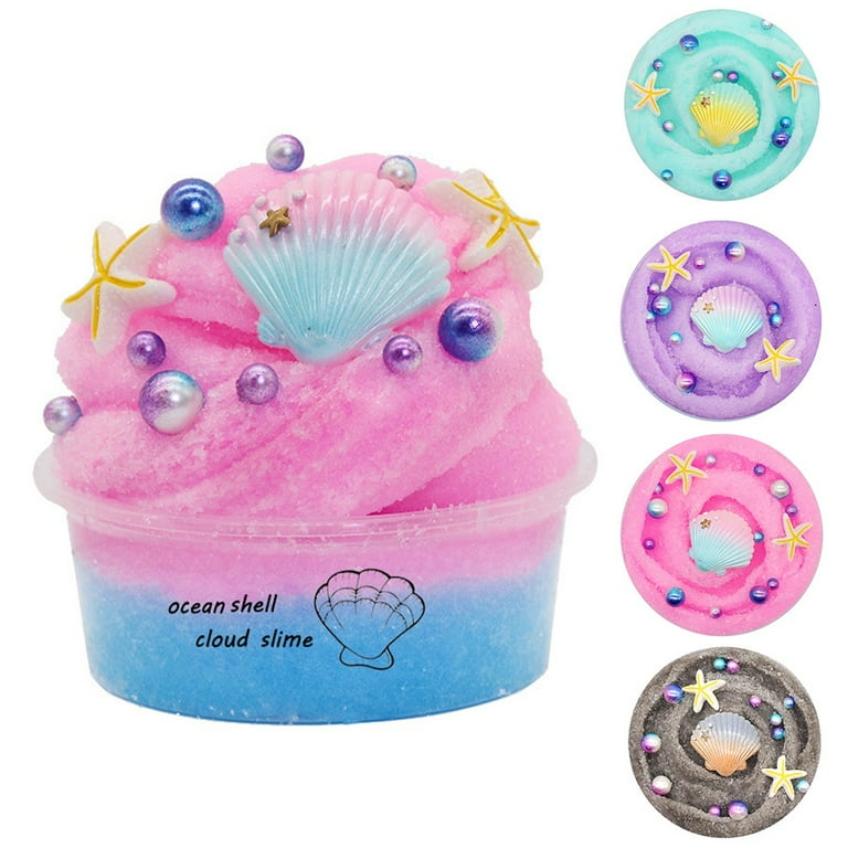 Anvazise 60ml Soft Fluffy Ocean Shell Slime Clay Plasticine Mud Stress Relief Kids Toy Blue and Pink One Size