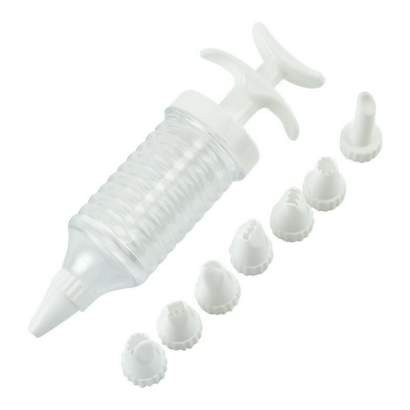 Anvazise 8Pcs/Set Icing Piping Syringe Easy to Use Non-stick No Smell Nozzles Set Cake Decorating Tools for Bakery White