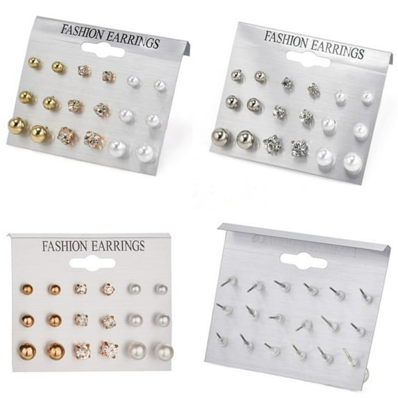 Anvazise 9 Pairs Fashion Women Rhinestone Faux Pearl Ear Stud Earrings Set Jewelry Gift Gold
