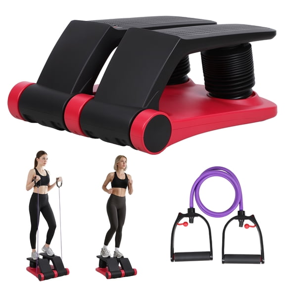 Anvazise Air Resistance Stepper with Resistance Bands, Stepper Climber Fitness Machine, 5-Level Adjustable Mini Stair Climber with LCD Monitor, Non-Slip Pedals & 300lbs Capacity (Red Black)