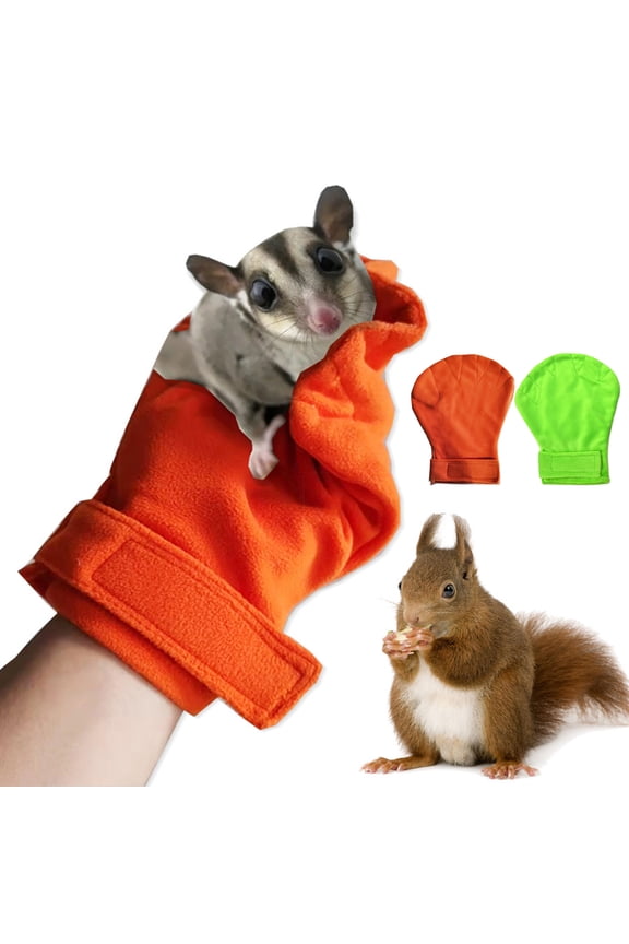 Anti-bite Gloves Absorbent Keep Warm Pet Grooming Mitt Small Animals Bonding Mitten for Sugar Glider Hamster Hedgehog Orange