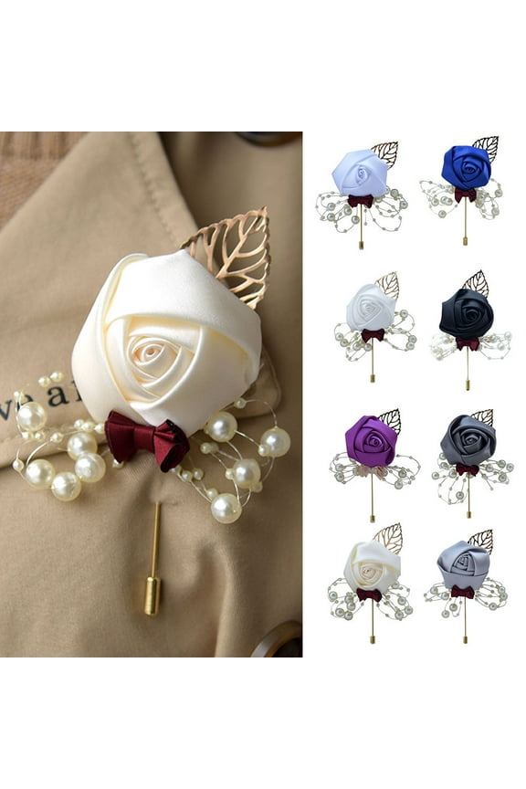 Artificial Flower Leaf Boutonniere Corsage Wedding Ceremony Bride Groom Brooch Sapphire Blue