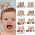 thumbnail image 1 of Anvazise Baby Girl Crown Letter Shiny Sequins Flower Headwear Birthday Festival Headband RGB 1, 1 of 13