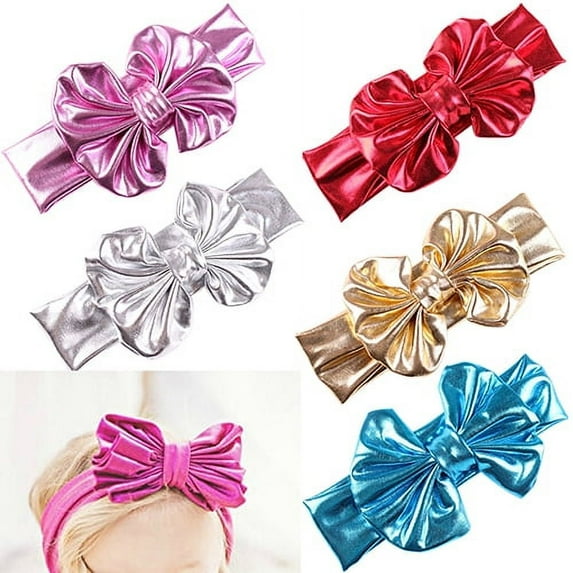 Anvazise Baby Girls Kids Gilding Big Bow Hairband Headband Turban Stretch Knot Head Wrap Golden