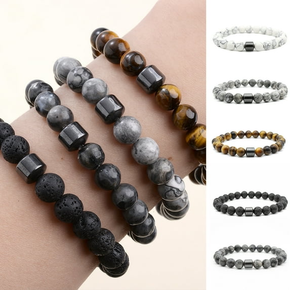 Anvazise Beaded Bracelet Magnetic Decorative Elastic Rope Stretch All-match Stress Relief Gift 8mm Natural Faux Stone Tiger Eye Beads Healing Bracelet for Daily Life style C