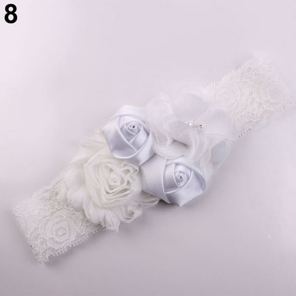 Anvazise Beautiful Lace Flower Rose Bead Hairband Newborn Baby Headband Hair Accessory White One Size