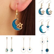 Anvazise Blue Sun Moon Star Tassel Dangle Ear Hooks Women Fashion Earrings Jewelry Gift style 1