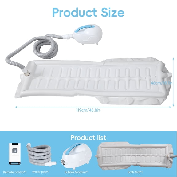Anvazise Bubble Bath Mat with Remote Control, Full Body Spa Mat with Non-slip Suction Cup, Adjustable Bubble Massage Mat for Bathtub, Portable Home Spa Accessory for Relaxation