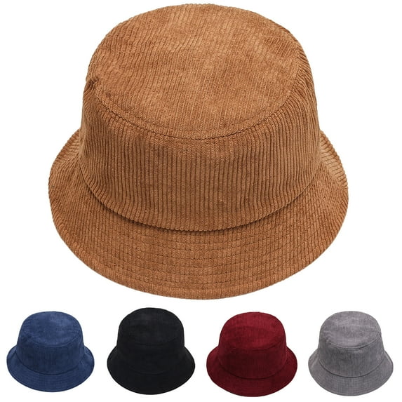Anvazise Bucket Hat Folding Plain Low Profile Solid Color Casual Keep Warm Corduroy Winter Thermal Men Women Fisherman Cap for Outdoor Wine Red