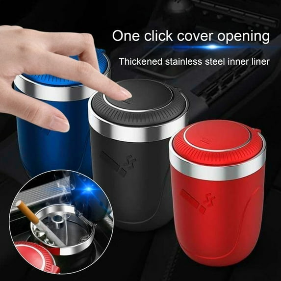 Anvazise Car Ashtray with Lid LED Light Windproof Smokeless Ashtray Detachable Mini Car Trash Can Battery Powered Smokeless Smell Proof Ashtray Black One Size