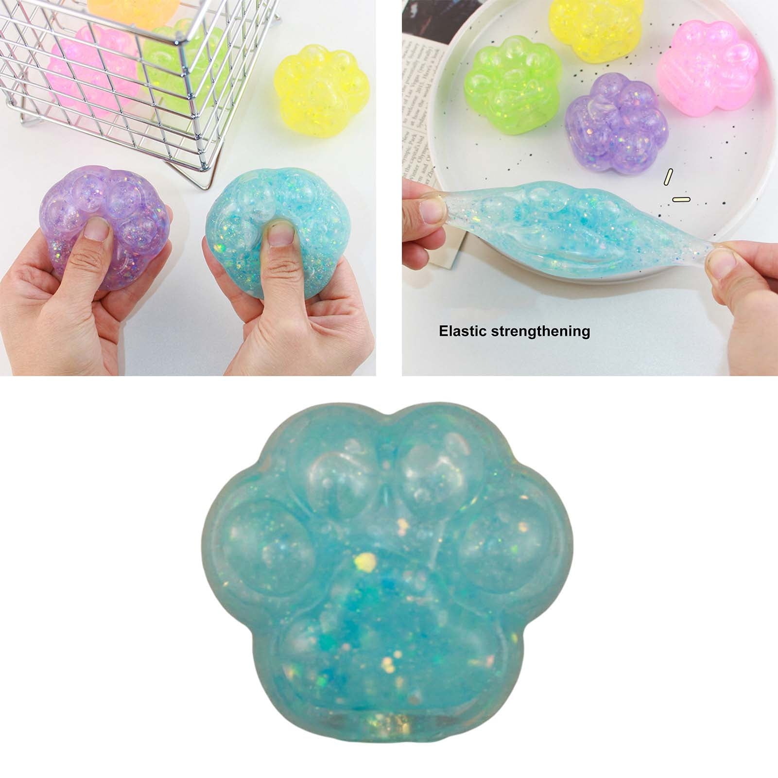 Anvazise Cat Paw Squeeze Toy Flexible Slow Rebound Sequins Maltose Ball