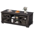 thumbnail image 1 of Anvazise Coffee Table, Barn Style Coffee Table with Storage, Center Table with Mesh Barn Door and Adjustable Shelf, Living Room Table, Dark Brown, 1 of 13