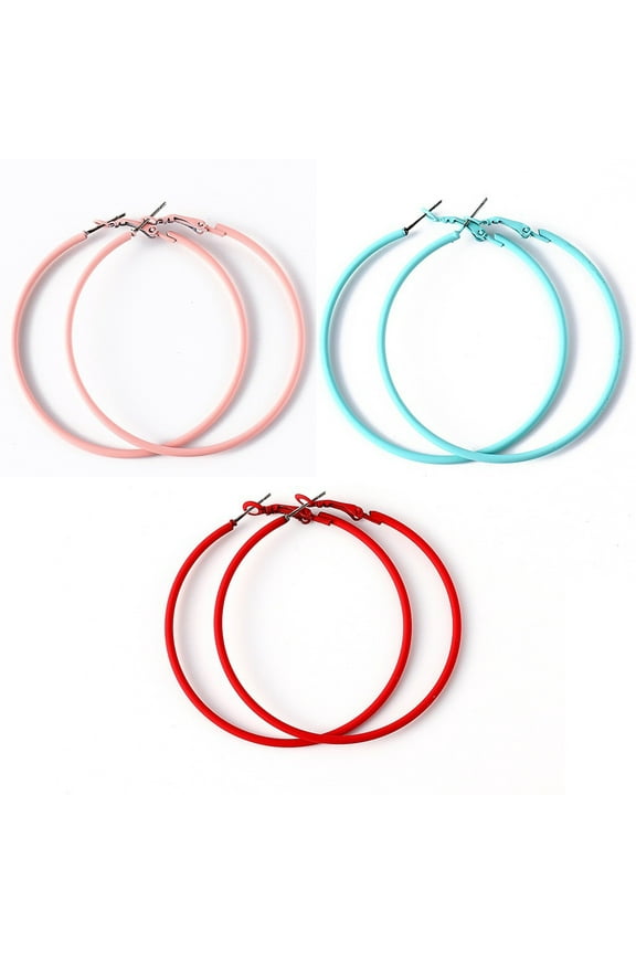 Creative Big Circle Charm Hoop Earrings Candy Color Women Party Jewelry Gifts Black