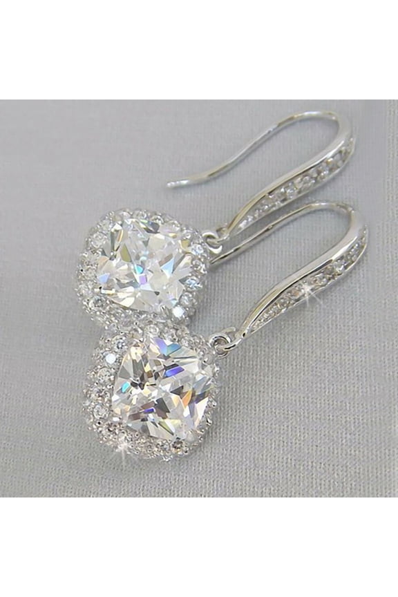 Cubic Zirconia Hanging Drop Dangle Ear Hook Earring Party Jewelry Accessory Gift Silver