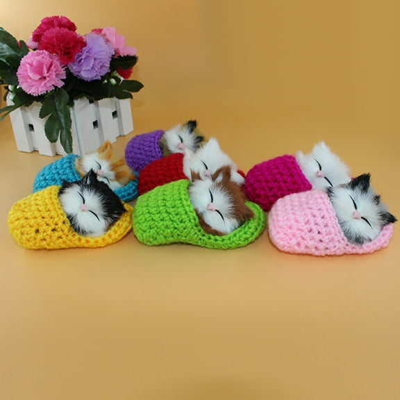 Anvazise Cute Sleeping Cat Slippers Sounding Simulation Plush Animal Toy Decor Kids Gift Pink