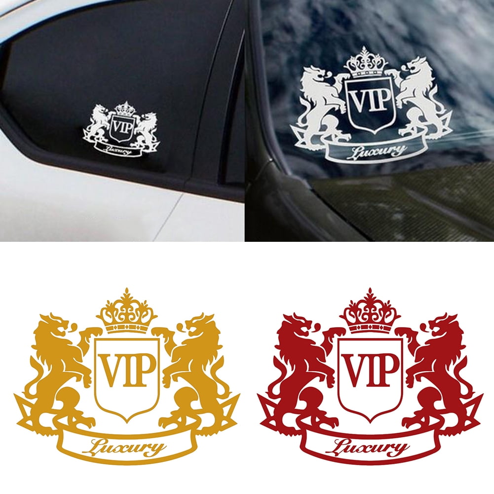 Anvazise Double Lion Crown VIP Letter Motorcycle Car Decoration Reflective Decal Sticker White One Size