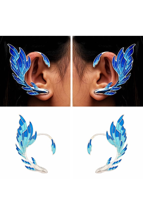 Ear Cuff Luxury Blue Painted Dripping Oil Craft Without Piercing Fashion Fairy Wings Shape Ear Bone Clip Jewelry Accessory Right