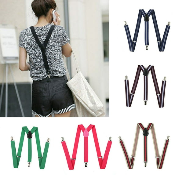 Anvazise Elastic Y-Shape Braces Men's Women's Solid Color/Stripe Adjustable Suspenders Red One Size