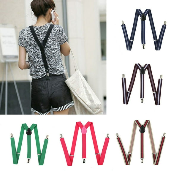 Anvazise Elastic Y-Shape Braces Men's Women's Solid Color/Stripe Adjustable Suspenders Red One Size