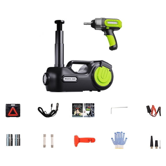 Anvazise Electric Hydraulic Jack,Emergency Tool Kit with Window-Breaking Hammer Anti-Slip Gloves Battery Clamps Electric Wrench