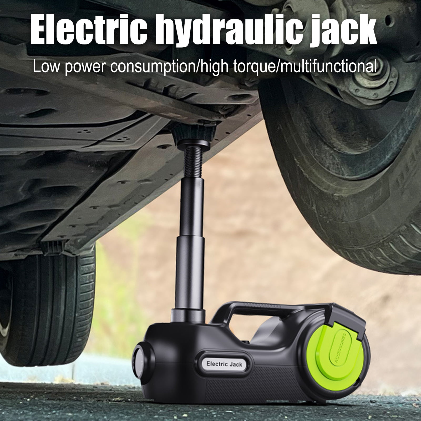 Anvazise Electric Hydraulic Jack,Jack Stands,Emergency Tool Kit with Window-Breaking Hammer Anti-Slip Gloves Battery Clamps Electric Wrench (Black)
