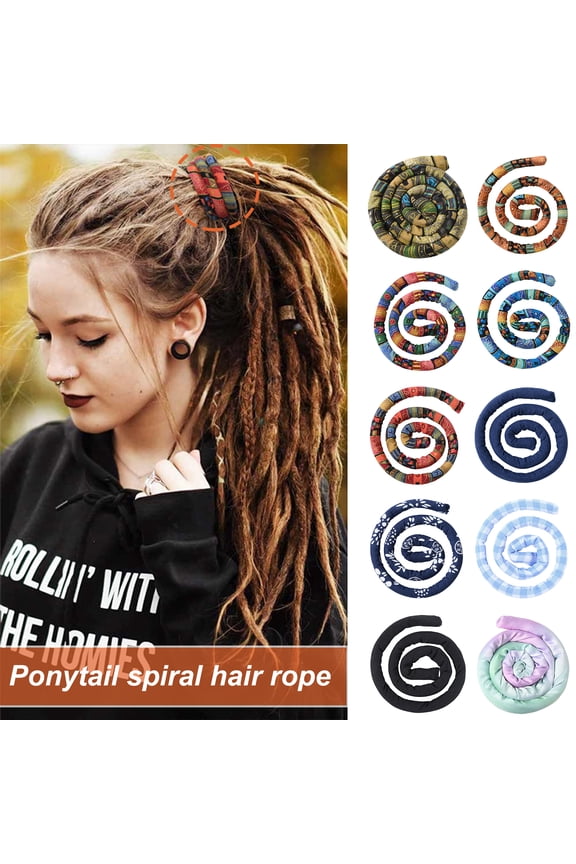 Ethnic Style Retro Print Dreadlocks Hair Tie Handmade Flexible Iron Wire Embedded Bendable Ponytail Holder Hair Accessories Black One Size