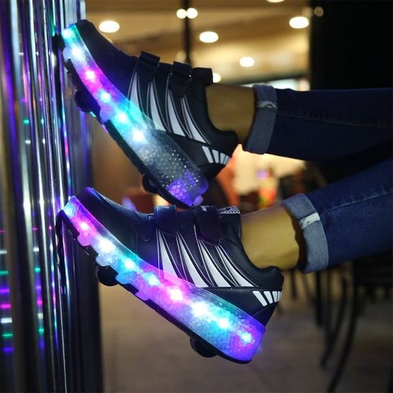 Anvazise Fashion Colorful LED Light Shoes Kids Adult Ultra-light Roller Heelys Skates Pink 39