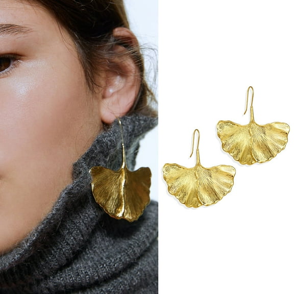 Anvazise Fashion Women Ginkgo Leaf Plant Dangle Drop Hook Earrings Party Jewelry Gift Golden