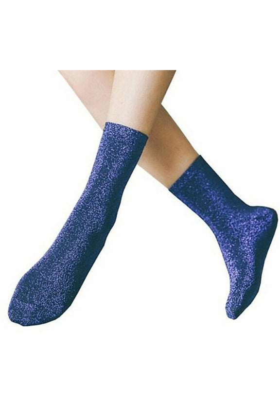 Fashion Women Glitter Shiny Socks Autumn Winter Solid Color Casual Socks Gift Silver
