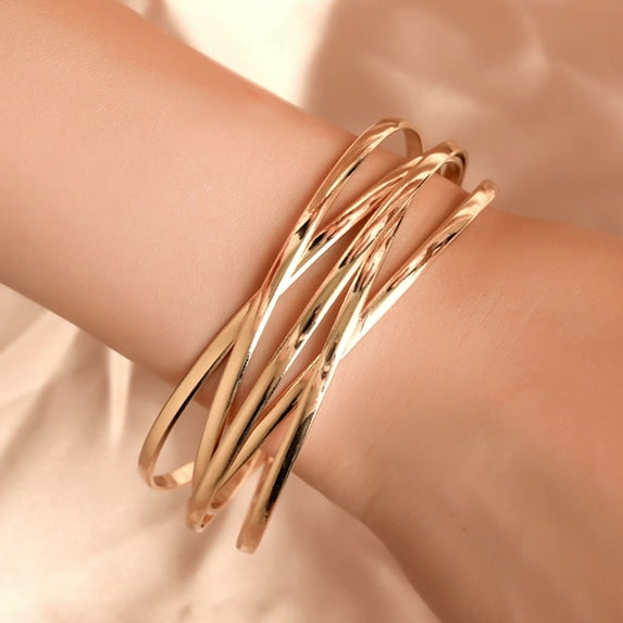 Anvazise Fashion Women Multilayer Cross Bangle Bracelet Open Cuff Wrist Jewelry Gift White K