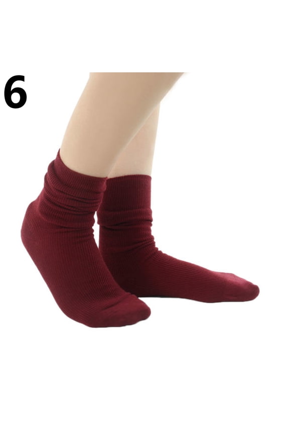 Fashion Women's Boots Thin Socks Slouch Solid Color Outdoor Cotton Knitted Socks Burgundy One Size